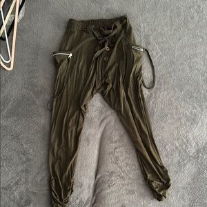 Olive Green Jogger Pants with Zipper Pockets